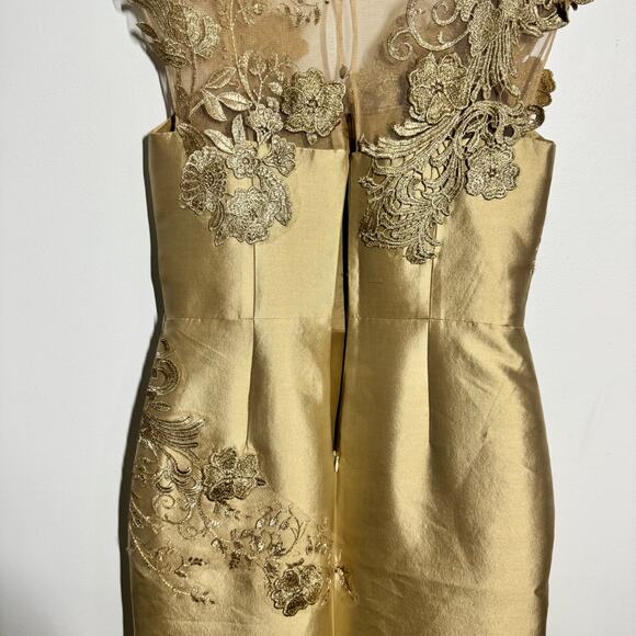 Rickie Freeman Teri Jon Gown 4 Gold Floral Jacquard Applique Mother of the Bride - Picture 10 of 12